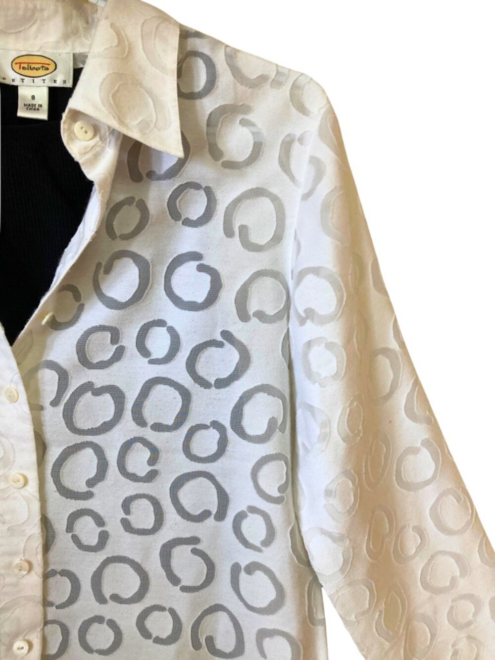Talbots Women's White Mesh Cutout Pattern Shirt Size 8 Petites Button Up, - Picture 5 of 10
